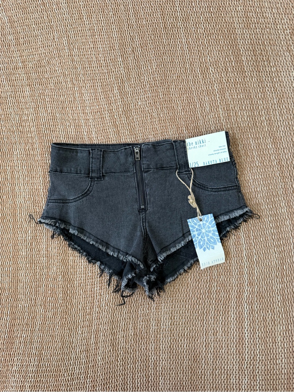 The Nikki Dakota Low-Rise Frayed Hem Jean Shorts - Black